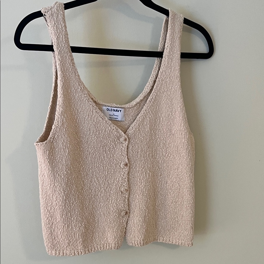 Old Navy Beige Cropped Sweater Button Up Tank, Size M, Like New
